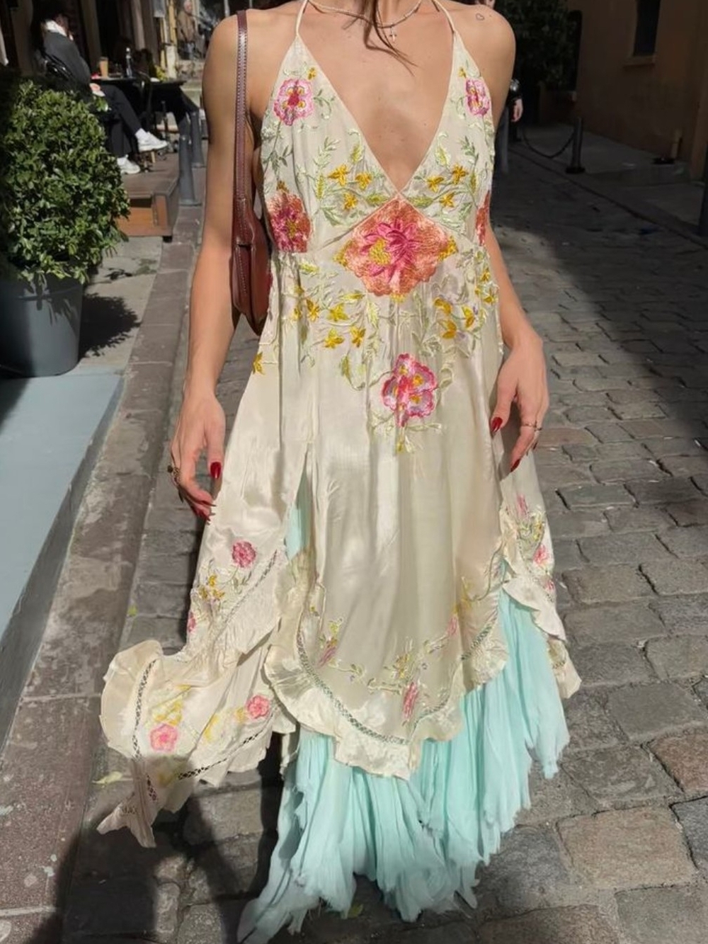Free People Full Bloom Top Ivory Embroidered V-Neck Boho Dress Top Tunic